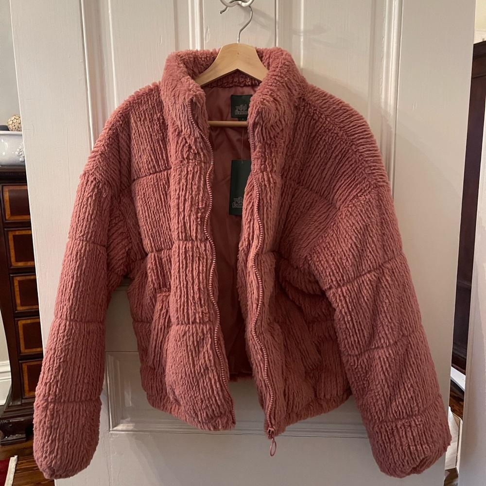 NWT Cropped Dusty Rose furry jacket!